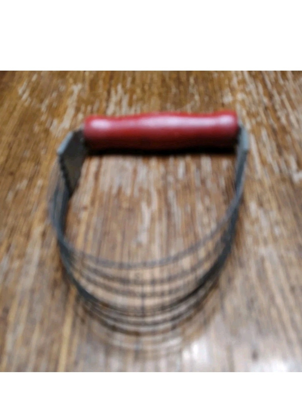 Vintage Wire Potato Masher Red Wood Handle Metal Oval Vegetables